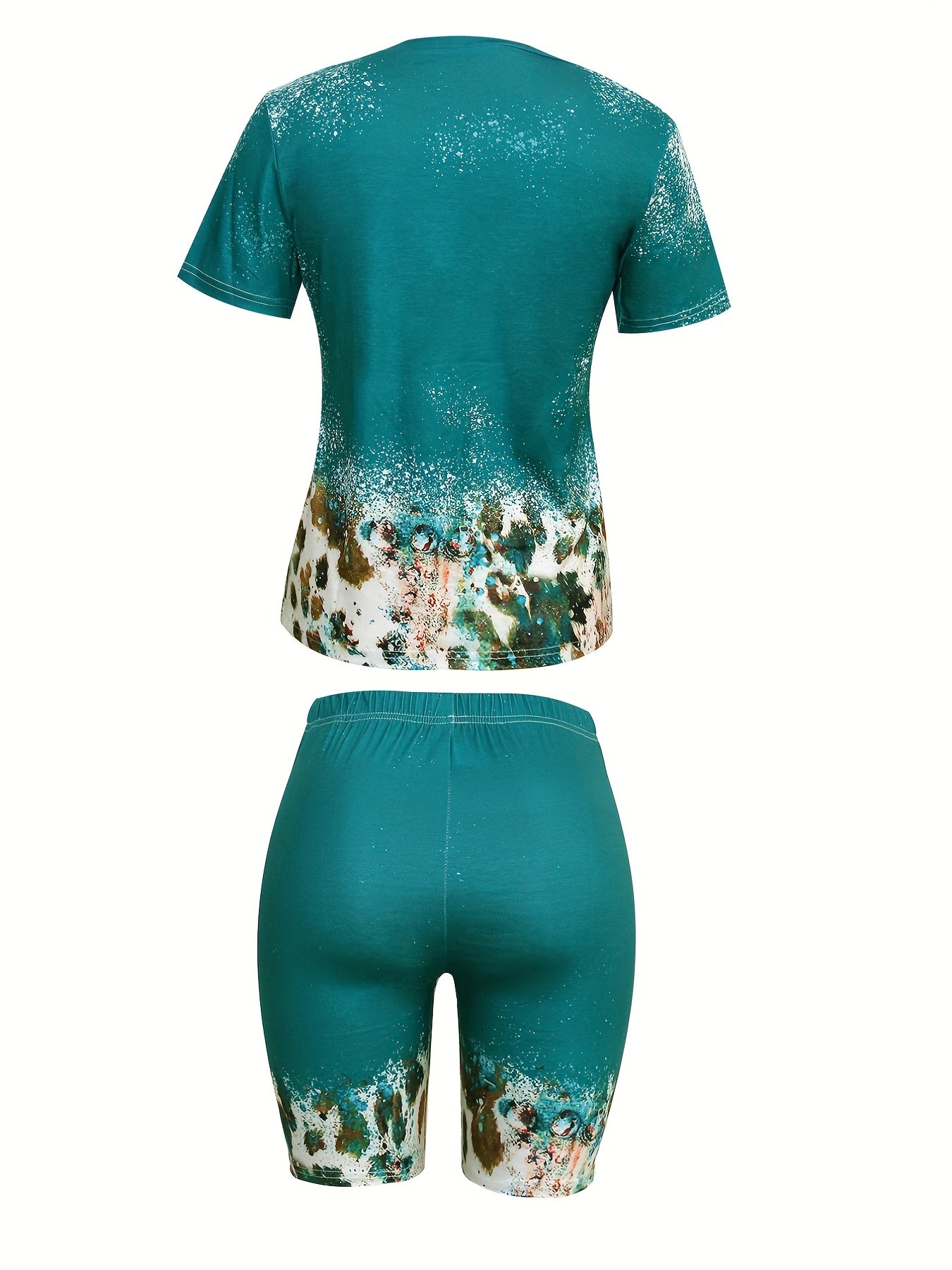 Leopard Print Two piece Set Short Sleeve T shirt & High Waist Shorts