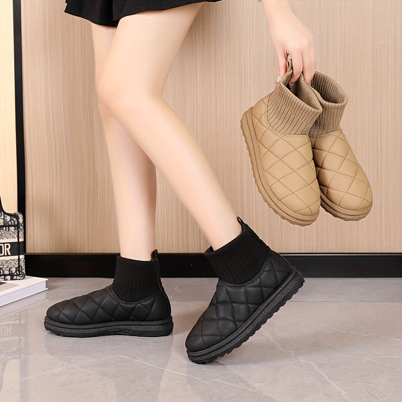 Women's Quilted Snow Boots Elastic Thermal Winter Ankle Boots