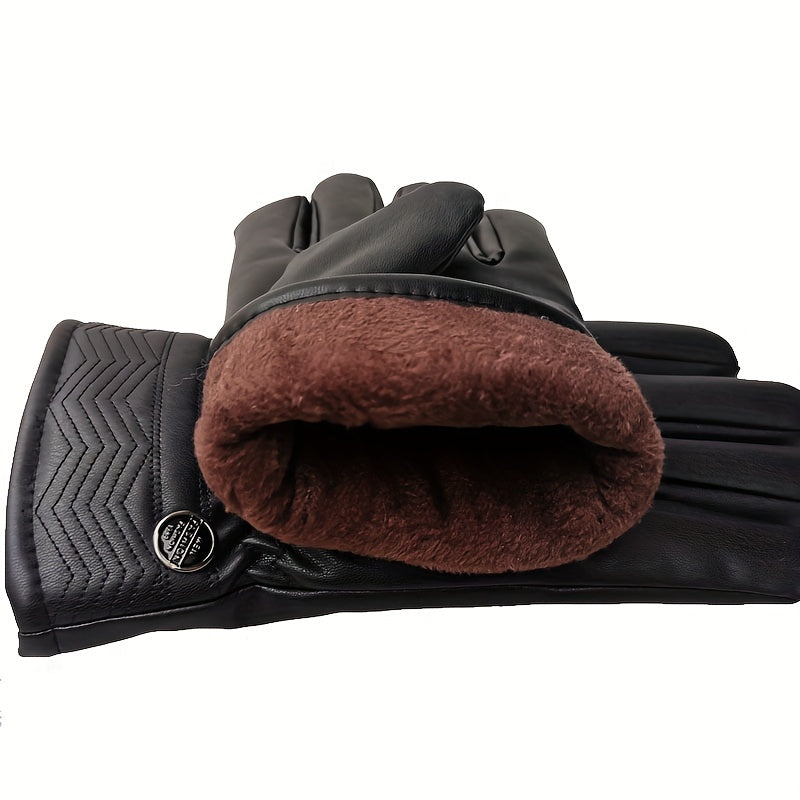 Winter Touch Screen PU Leather Gloves Men Thermal Driving Motorcycle