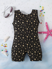 Girls Star Print One Piece Swimsuit Sleeveless Tank Top Shorts