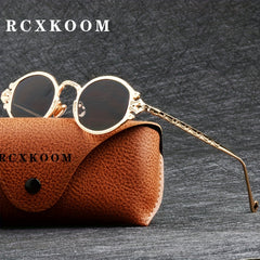 Vintage Metal Steam Punk Sunglasses Unisex Round Frame Polarized Sunglasses