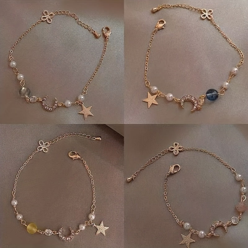 Moon Star Shape Beads Chain Anklet Adjustable Ankle Bracelet