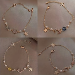 Moon Star Shape Beads Chain Anklet Adjustable Ankle Bracelet