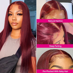 Burgundy 99J Straight Wig 13x4 HD Lace Front Human Hair Wigs 180