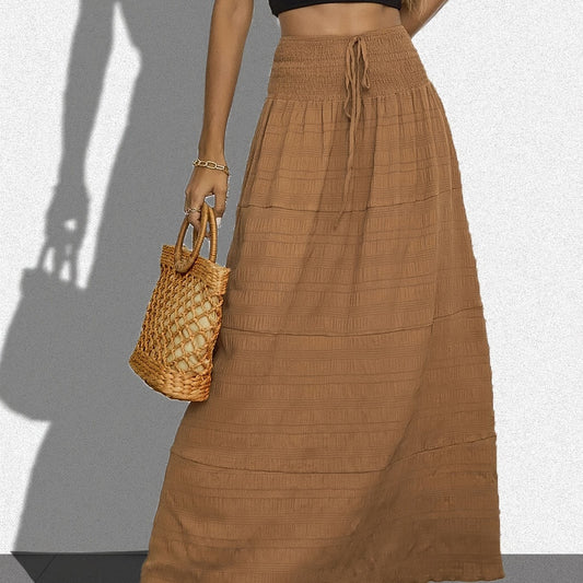 Solid Crinkle Shirred Waist Maxi Skirt