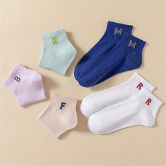 5 Pairs Letter Print Short Socks Crew Sports Socks Women's Stockings