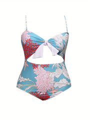 Coral Print Cut Out One Piece Swimsuit