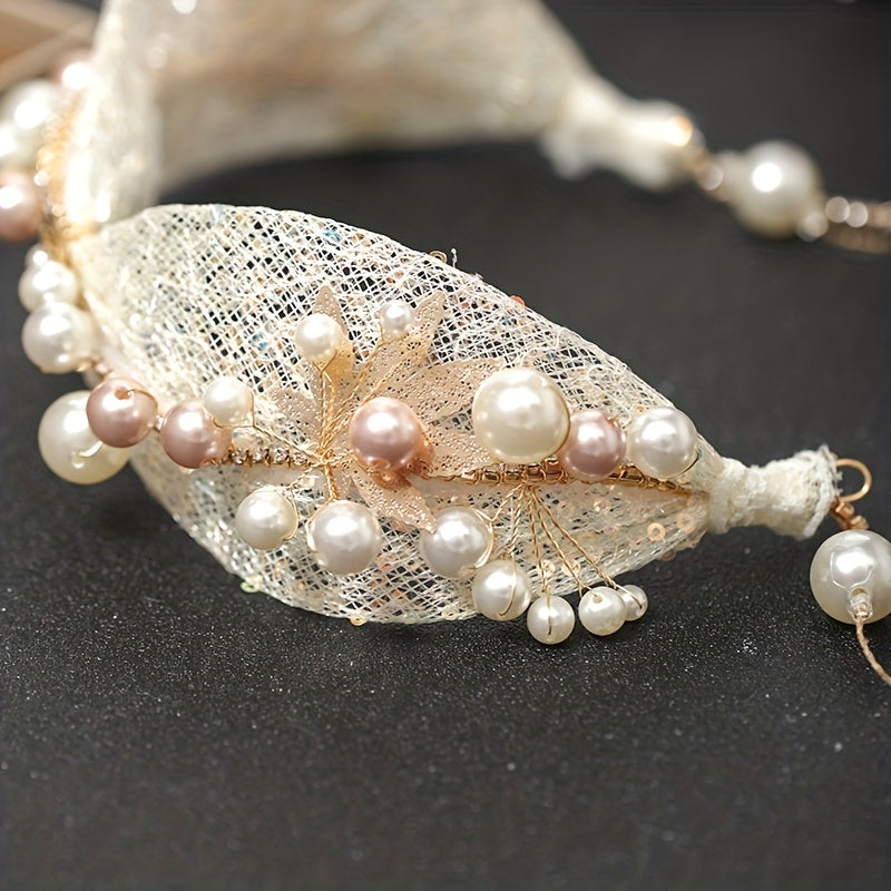 Bridal Faux Pearl Hairband with Tassel Head Jewelry