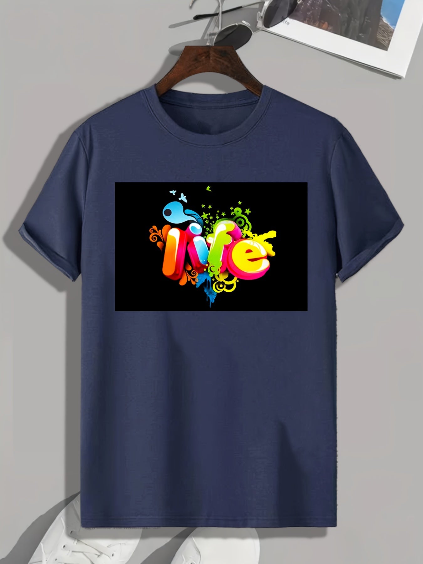 Colorful Letters Print Mens Graphic Tee Shirt for Summer