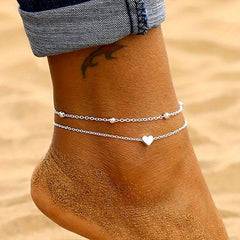 Boho Layered Love Heart Shape Beads Anklet Bracelet