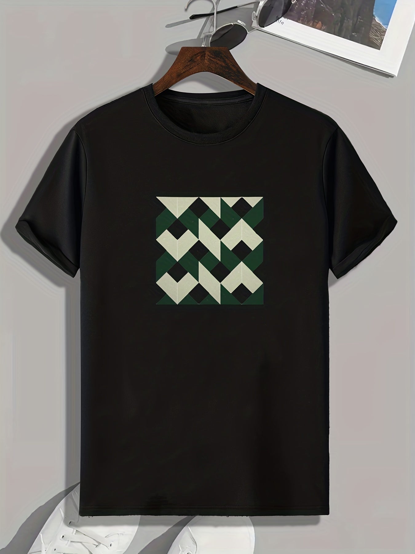 Geometric Print Men's Tee Stretch Breathable Outdoor Summer T-shirt