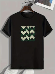 Geometric Print Men's Tee Stretch Breathable Outdoor Summer T-shirt