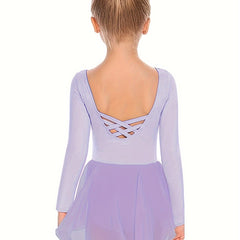 Girls Cozy Butterfly Cross Back Long Sleeve Ballet Leotard
