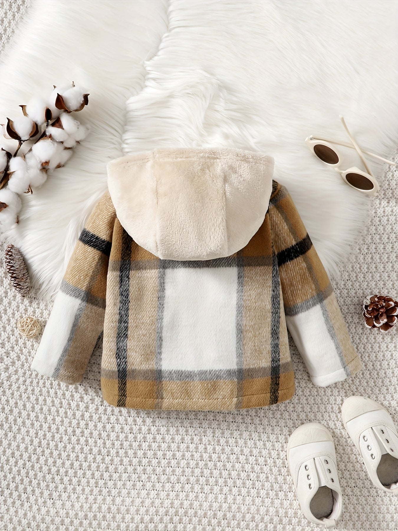 Boys Plaid Hooded Jacket Toddler Warm Coat