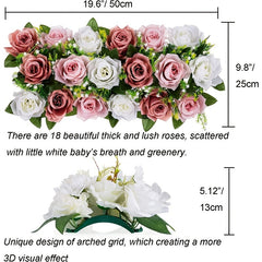 Artificial Rose Floral Centerpiece for Table Runner Kitchen Living Room
