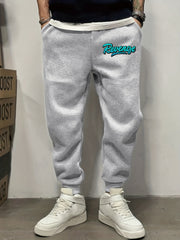 Letter Pattern Printed Men's Trousers with Pockets Drawstring Sweatpants