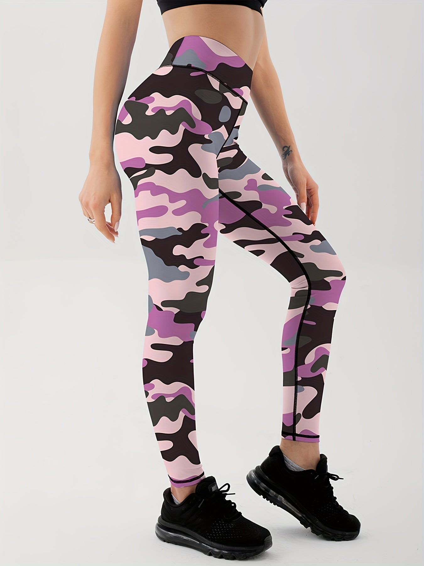 Camo Print Block Leggings High Waist Yoga Fitness Gym Sports Pants