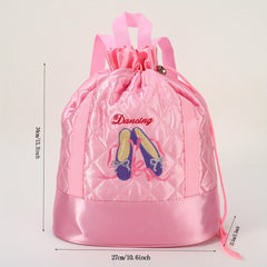 Girls Ballet Shoes Decor Drawstring Backpack Pink Waterproof Travel Bag