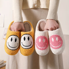 Women's Smile Face Pattern Slippers Plush Lined Slip On Shoes