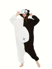 Colorblock Bear Long Sleeve Fleece Jumpsuit