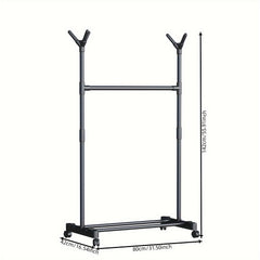 Double Pole Coat Rack With Pulley 2 Layer Clothes Rack Standing Coat Rack
