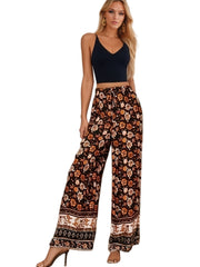 Floral Print Drawstring Pants Boho High Waist Pants