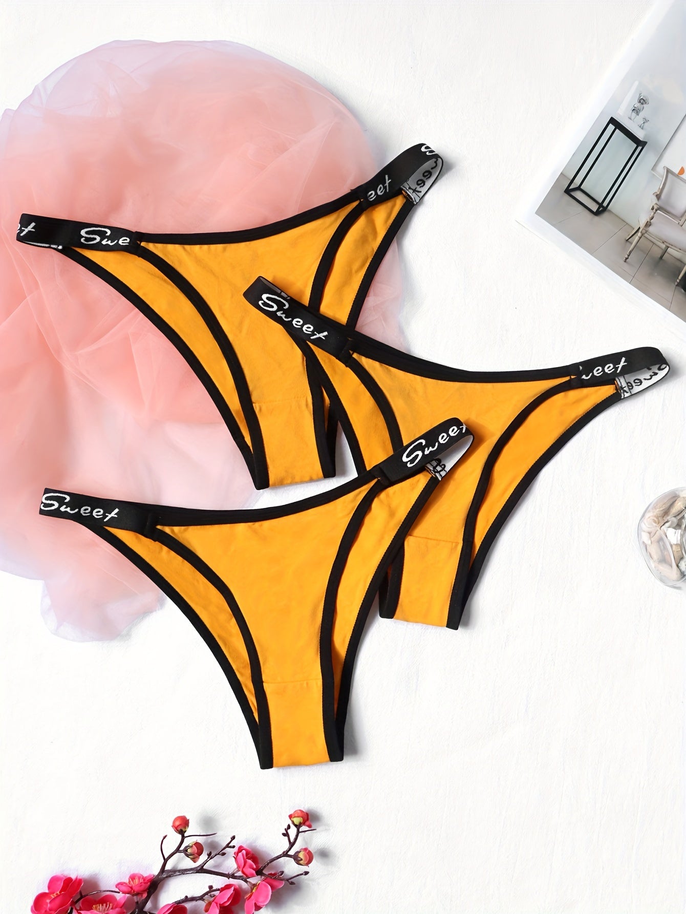 3pcs Letter Print Panties Low Waist Intimates Women's Lingerie
