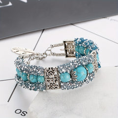 Vintage Faux Turquoise Beads Carved Bracelet Bangle Jewelry for Teen Girls
