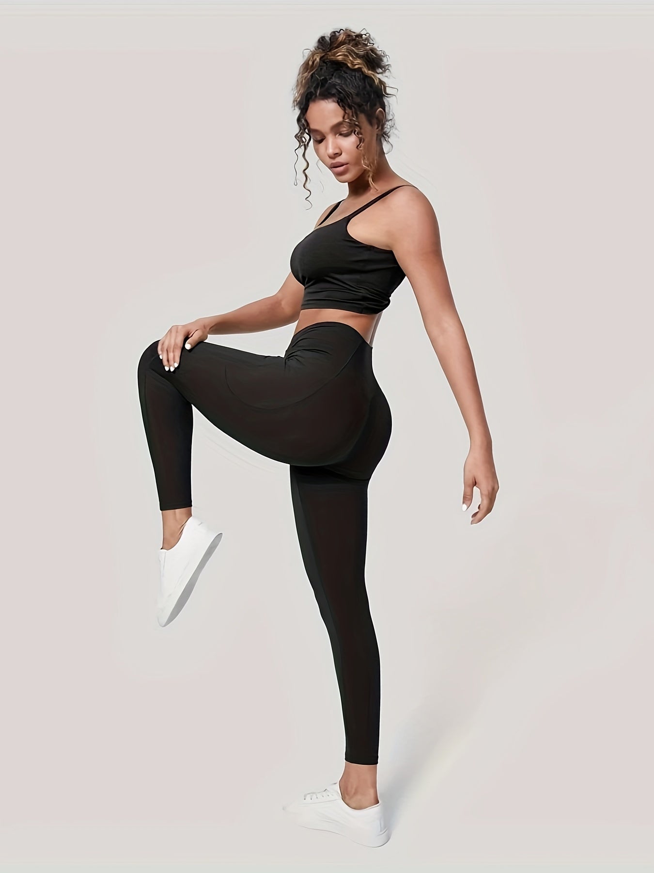Cross Waist Yoga Pants With Pocket High Stretch Leggings