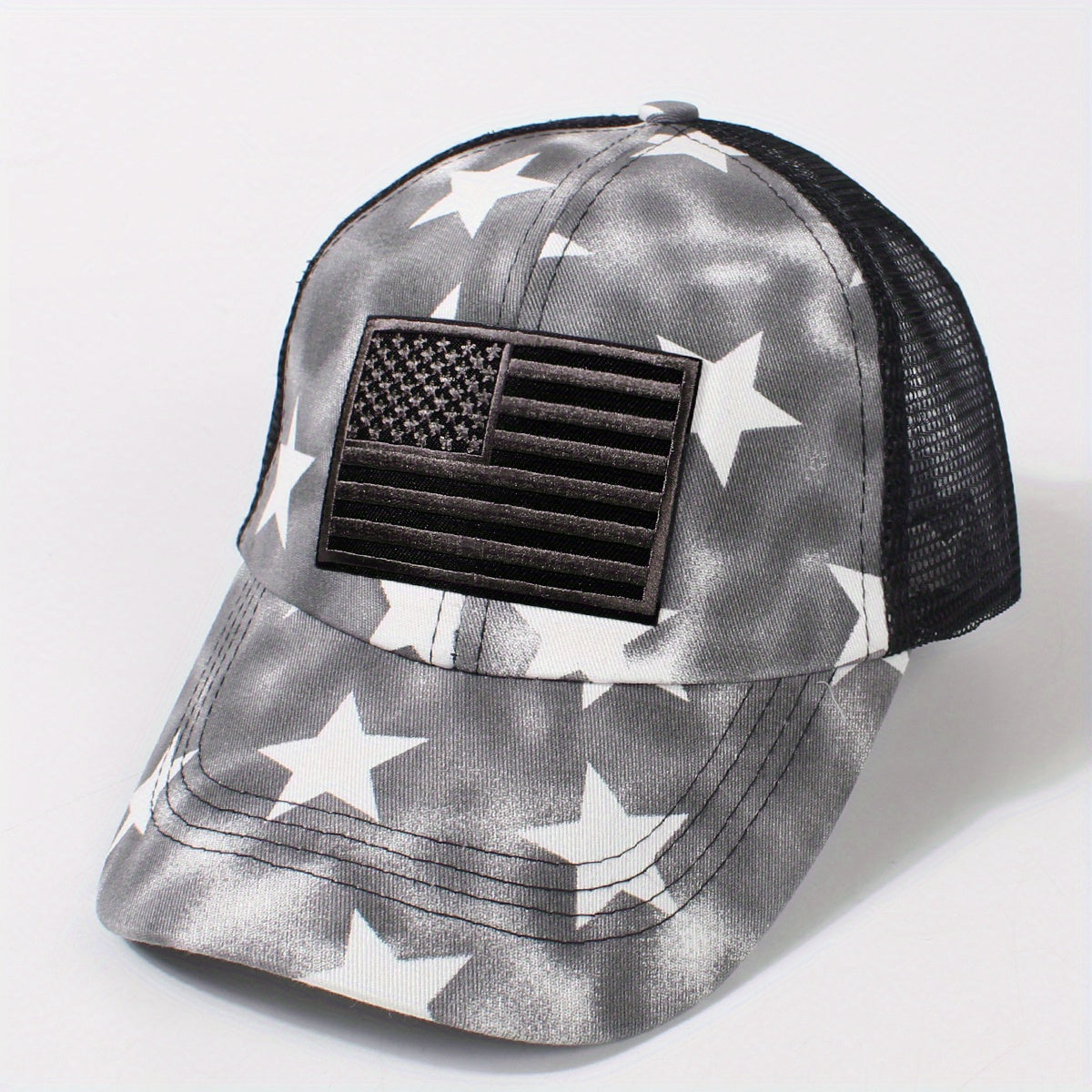 Star Print Ponytail Trucker Hat Flag Embroidery Independence Baseball Cap