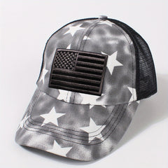 Star Print Ponytail Trucker Hat Flag Embroidery Independence Baseball Cap