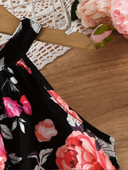 Girls' Rose Floral Print Halter Romper With Belt
