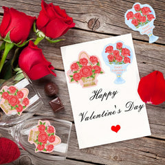 100pcs Red Rose Bouquet Happy Decorative Stickers 5.08cm