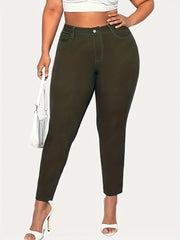 Plus Solid Button Fly High Rise Skinny Jeans