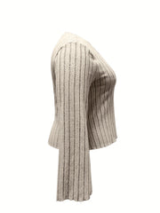 Solid Bell Sleeve Ribbed Knit Top