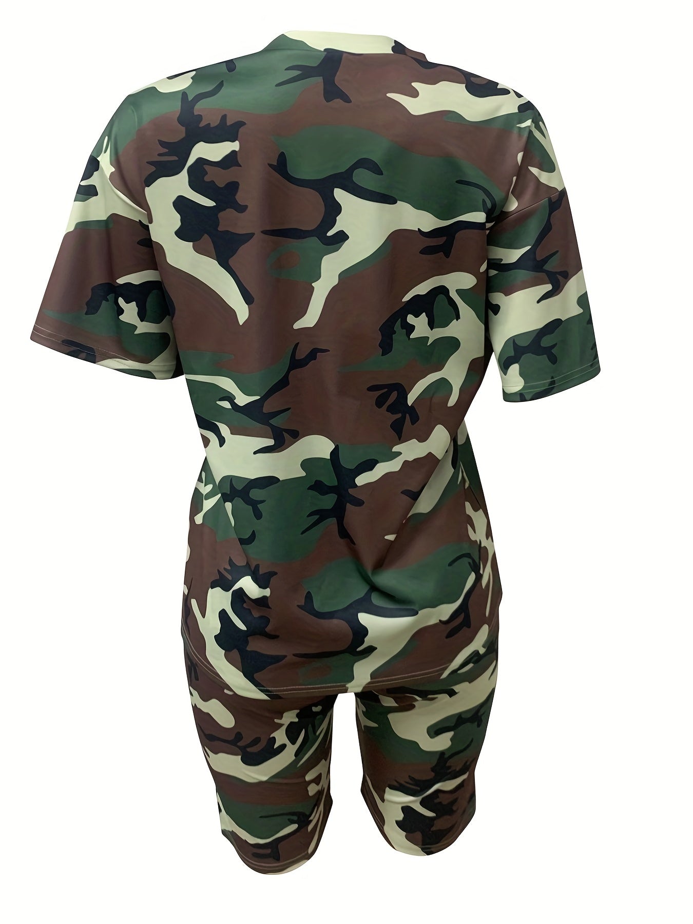 Camouflage Print Two Piece Set Casual T-shirt & Skinny Shorts