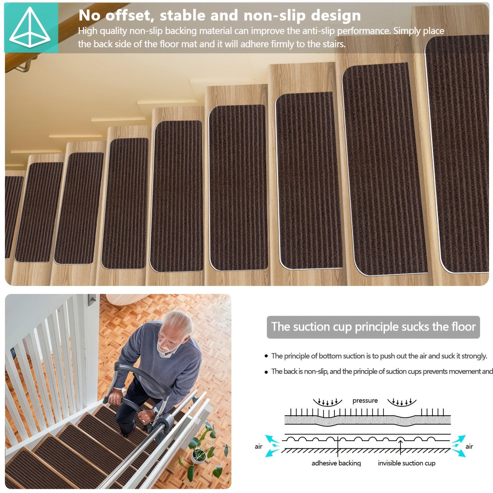 8/15pcs Non-Slip Carpet Stair Mats Machine Washable Rugs Polyester Home Decor