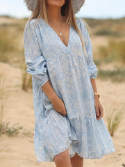 Boho Dress Women's Plus Lantern Sleeve V Neck Dress