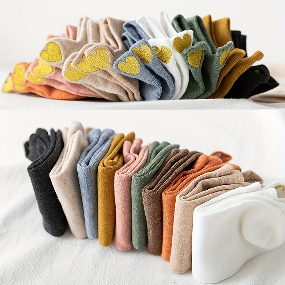 10 Pairs Women's Heart Embroidered Ankle Socks