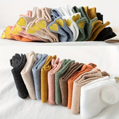 10 Pairs Women's Heart Embroidered Ankle Socks