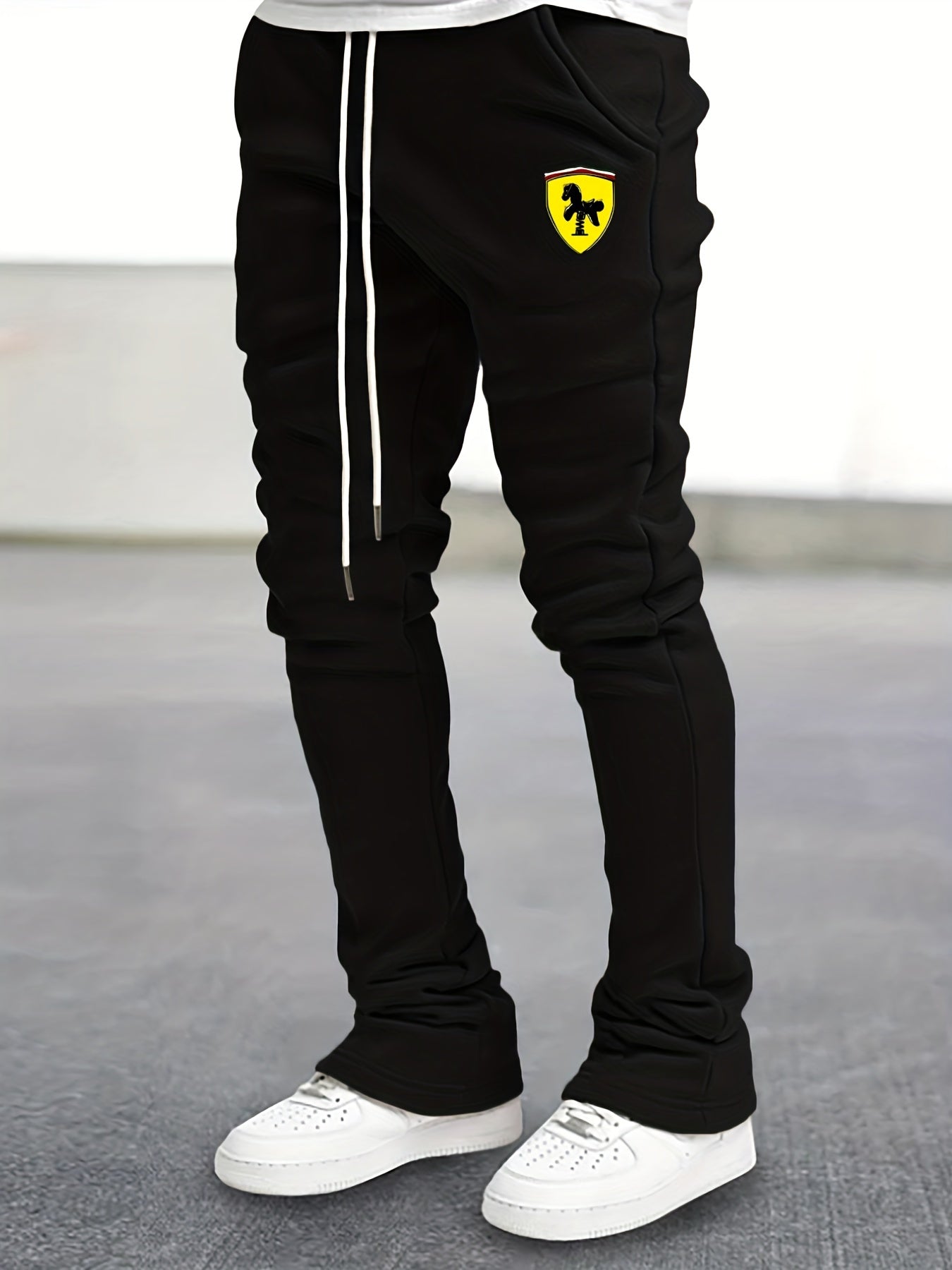 Men's Drawstring Bell bottom Pants Horse Pattern Slim Pants