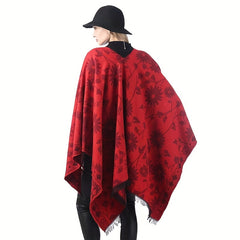 Vintage Flower Jacquard Shawl Double Wrap Cashmere Large Blanket Scarf