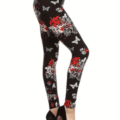 Plus Size Floral & Butterfly Print High Rise Leggings