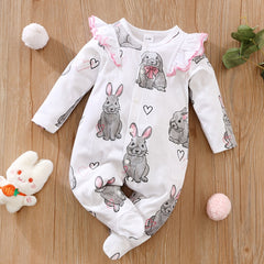 Baby Girls Rabbit Graphic Print Long Sleeve Romper Cotton Clothes Easter
