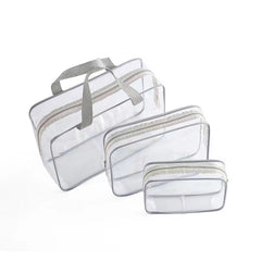 3Pcs Clear Cosmetics Toiletry Bag Portable PVC Travel Wash Storage Grey Pink