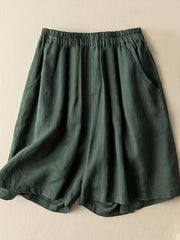 Solid Elastic Waist Shorts Casual Summer Versatile Shorts Women's Clothing