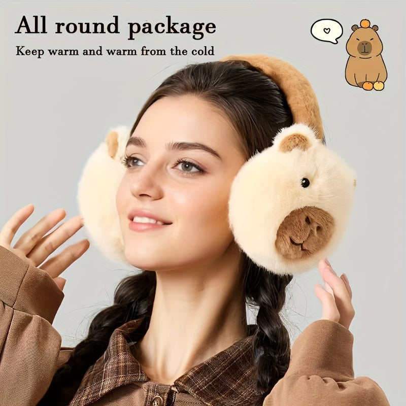 Cute Capybara Plush Earmuffs for Women - Warm Winter Accessory
