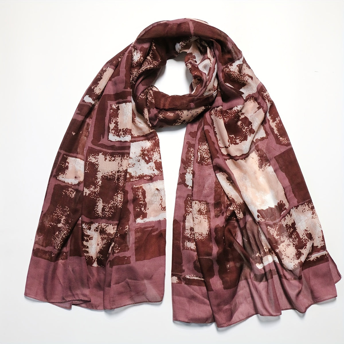 Geometric Tie Dye Print Scarf Vintage Brown Shawl