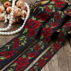 2 Yards Rose Flowers Jacquard Trim Lace Ribbon Woven Trimming DIY Craft Accessor