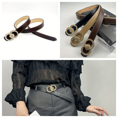Threaded Round Buckle PU Belt Vintage Solid Thin Belt for Women